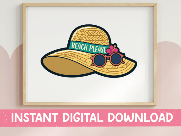 Beach Please Sun Hat Sticker: Graphics for T-Shirt Designs