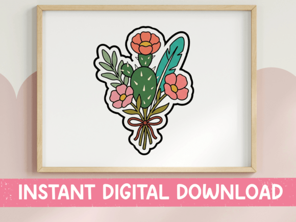 Boho Cactus Wildflower Bouquet Sticker Graphics