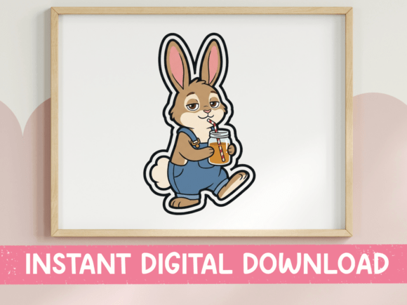 Bunny with Iced Tea Mason Jar Sticker: Graphics & T-Shirt Designs