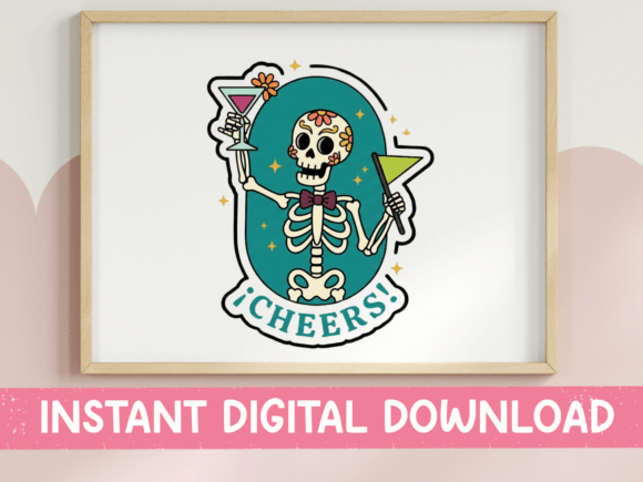 Cheers Sugar Skull Cocktail Sticker Graphics