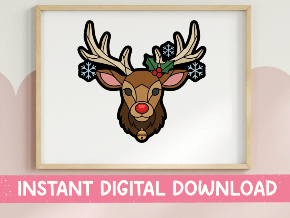 Christmas Reindeer Stained Glass Sticker: Graphics for T-Shirt Designs
