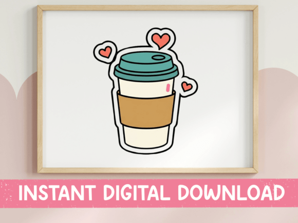 Coffee Cup Hearts Kawaii Sticker Graphics