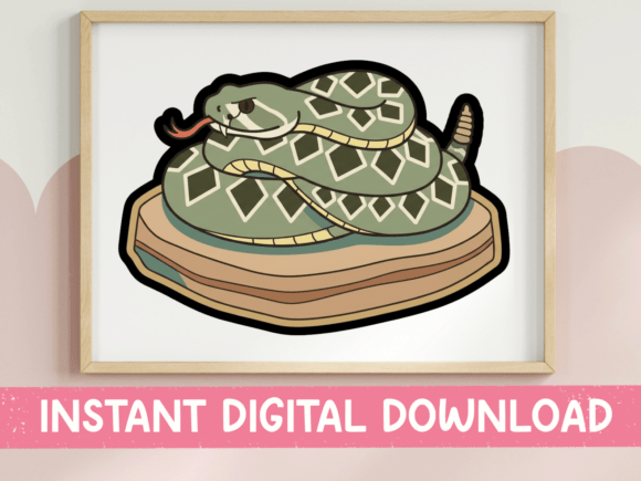 Coiled Rattlesnake on Rock Sticker: Graphics & T-Shirt Designs