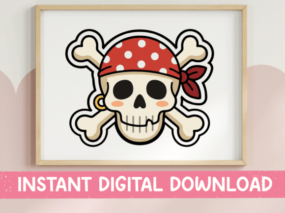 Cute Pirate Skull and Crossbones Sticker: Graphics for T-Shirt Designs
