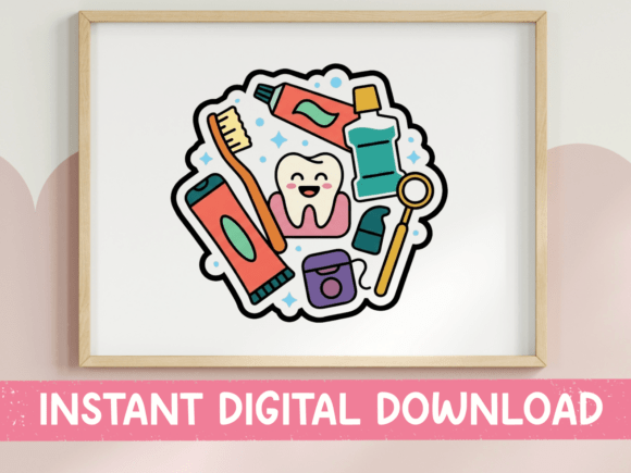 Dental Hygiene Tooth Care Sticker Set: Graphics for T-Shirt Designs