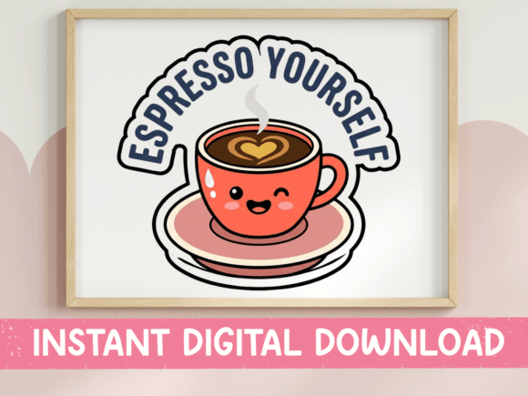 Espresso Yourself Cute Coffee Sticker: Graphics & T-Shirt Designs