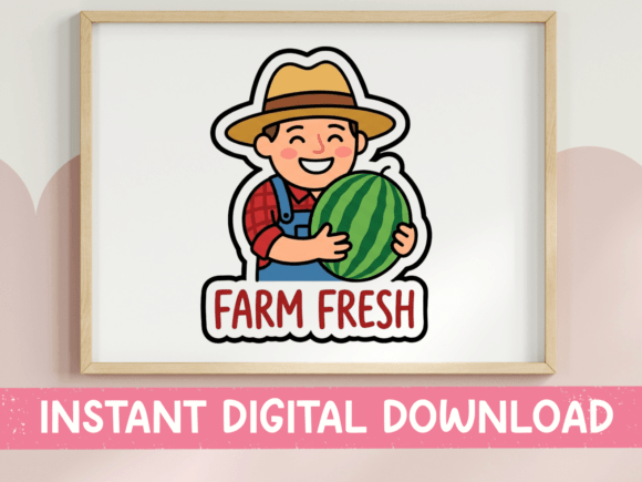 Farm Fresh Farmer Watermelon Sticker: Graphics & T-Shirt Designs
