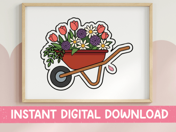 Flower Wheelbarrow Garden Sticker