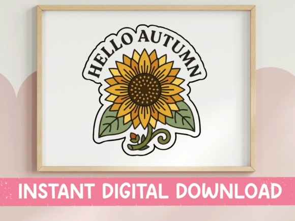 Hello Autumn Sunflower Sticker: Graphics for T-Shirt Designs