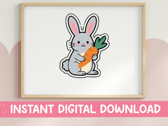 Kawaii Bunny Holding Carrot Sticker Graphics