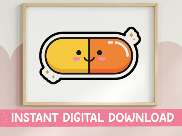 Kawaii Happy Capsule Pill Sticker: Graphics for T-Shirt Designs