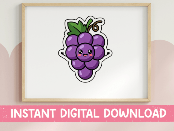 Kawaii Happy Grapes Sticker: Graphics for T-Shirt Designs & Branding