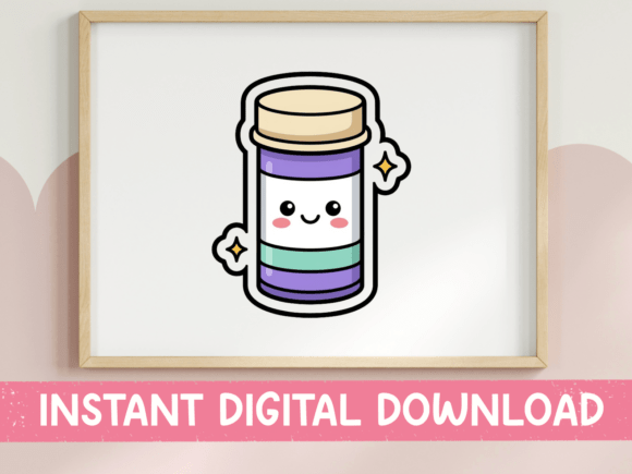 Kawaii Pill Bottle Medication Sticker: Graphics for T-Shirt Designs