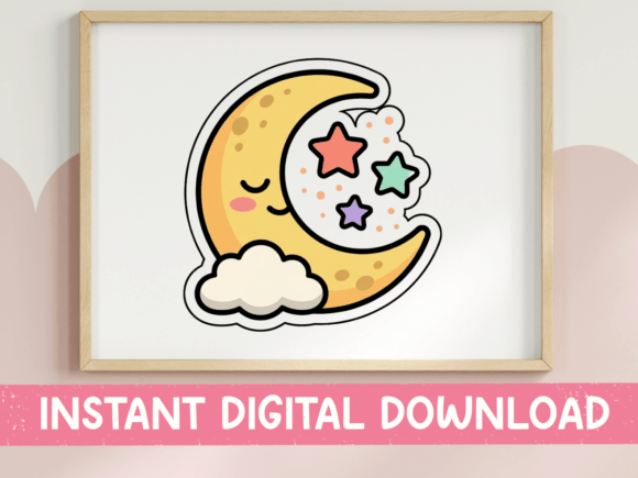 Kawaii Sleeping Moon Sticker Design: Graphics for T-Shirt Designs