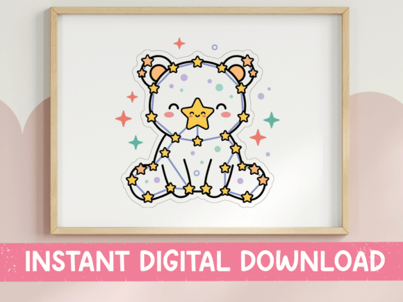 Kawaii Star Bear Holding Star Sticker: Graphics & T-Shirt Designs