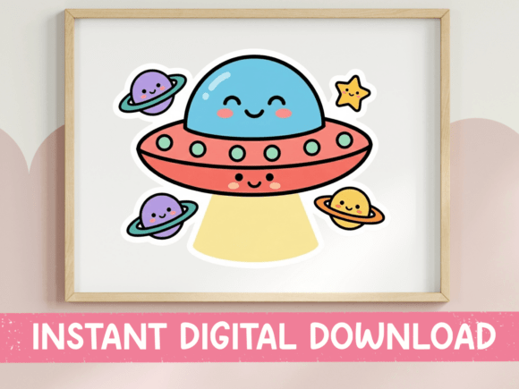 Kawaii UFO Space Sticker Design