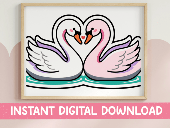 Love Swans Heart Sticker Design: Graphics for T-Shirt Designs