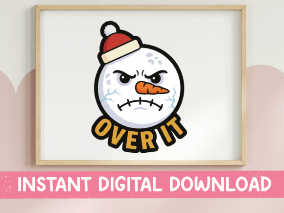 Over It Grumpy Snowman Face Sticker: Graphics for T-Shirt Designs