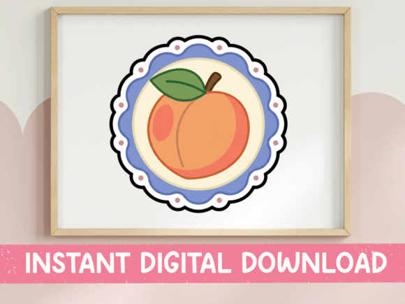 Peach Fruit Badge Sticker Design: Graphics for T-Shirt Designs