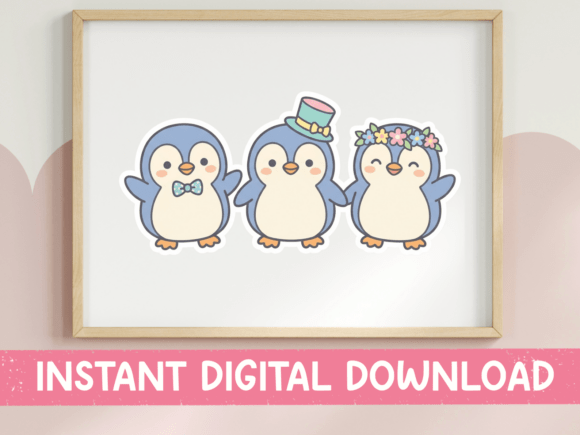 Penguin Wedding Trio Cute Sticker SVG: Graphics for T-Shirt Designs