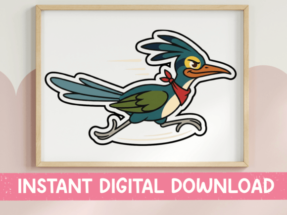 Running Roadrunner Bird Sticker: Graphics for T-Shirt Designs