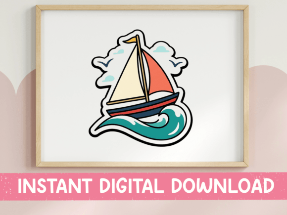 Sailboat on Ocean Waves Sticker: Graphics for T-Shirt Designs