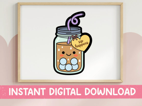 Sip Happens Mason Jar Boba Sticker: Graphics & T-Shirt Designs