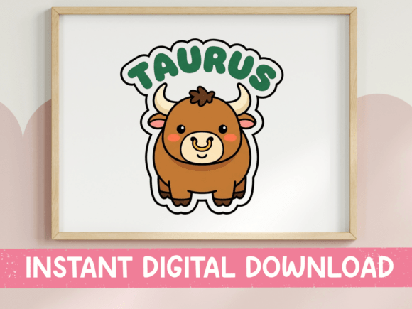 Taurus Zodiac Kawaii Bull Sticker: Graphics & T-Shirt Designs