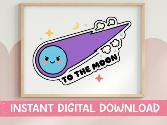 To the Moon Comet Sticker Design: Graphics & T-Shirt Designs