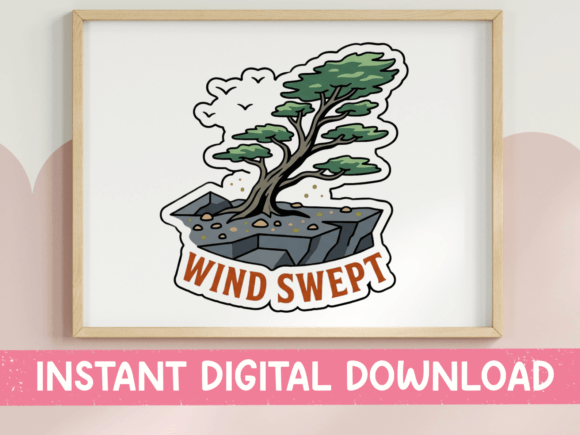 Wind Swept Bonsai Tree Nature Sticker: Graphics for T-Shirt Designs