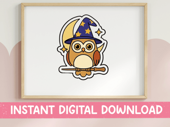 Wizard Owl on Broomstick Sticker